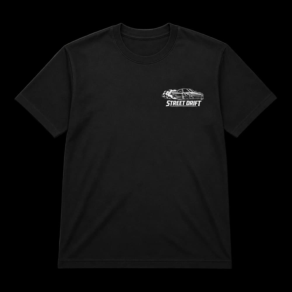 T-shirt noir vu de face, petit logo